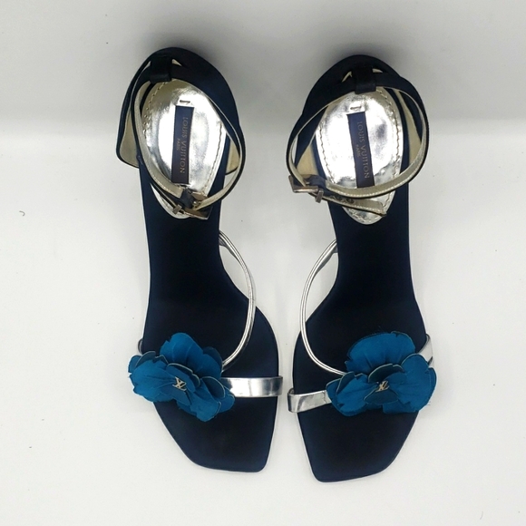LOUIS VUITTON SIZE 39 OR US 9 COLOR BLACK SATIN SILVER LEATHER AQUA BLUE USED 2X - Picture 5 of 14